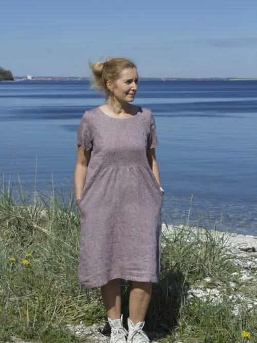 linen dress in lavender