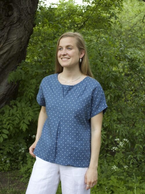 linen blouse in blue