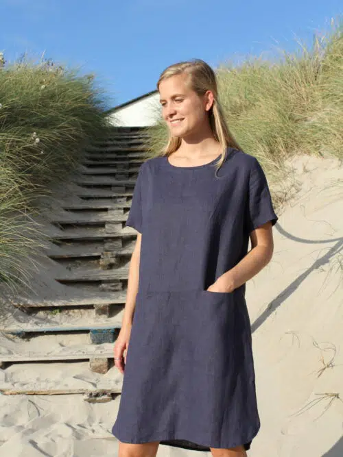 Blue linen dress