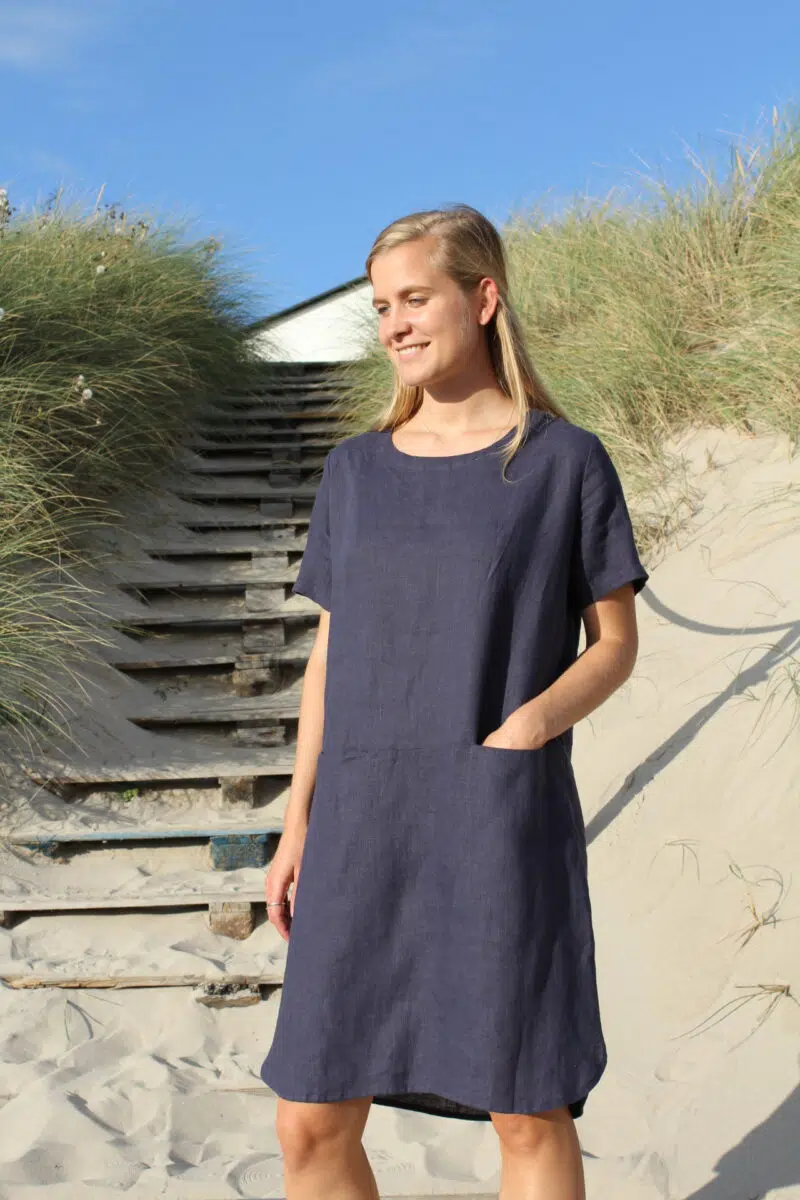 Blue linen dress