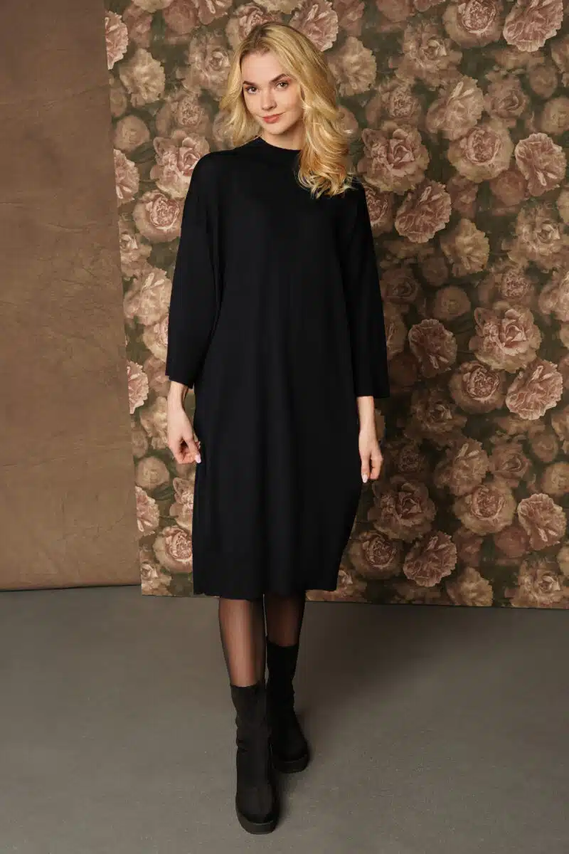 Black merino wool dress