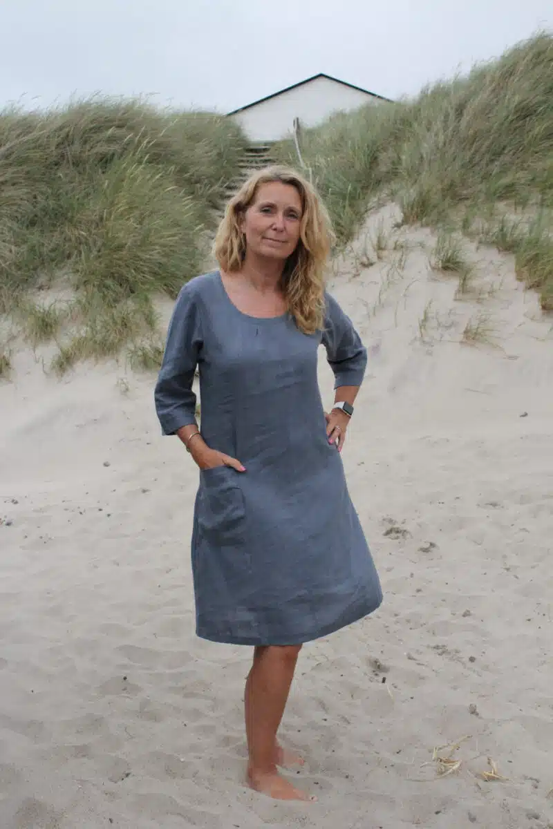 grey blue linen dress