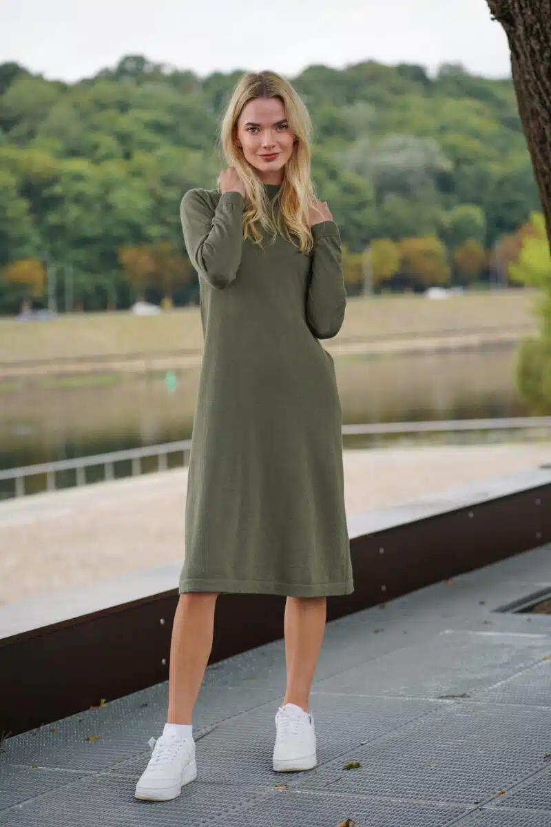 Green merino wool dress